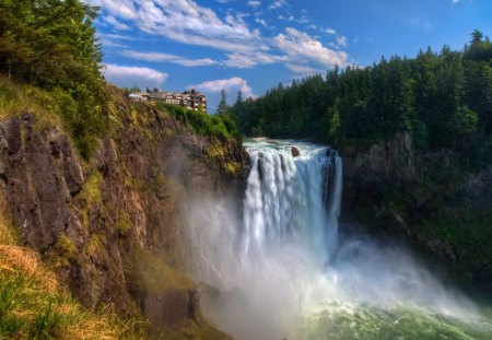 waterfalls - river, waterfalls, water, tree