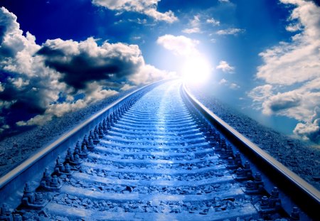 TRACK towards the  SUN - clouds, rails, Sun, track, sky