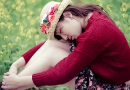 Pretty girl - hat, mood, setting, girl, situation, grass