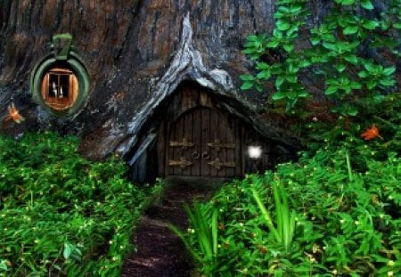 âœ¿.Amazing of Tree House.âœ¿ - dragonflies, view, window, cool, hanging, lamp, gate, wallpaper, stunning, resources, nature, woods, premade, beautiful, backgrounds, door, leaves, new, places, trees, stock images, rocks, home, cuteness, green, house, candlelight, houses, forests, ivy, lovely, plants, jungle, scenery, flowers, colors