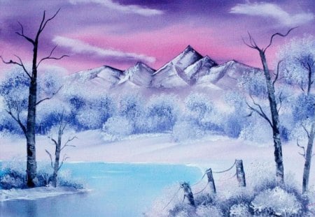 winters beauty - painting, beauty, snow, winter, colors