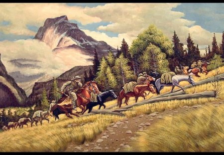 Prospecting - horses, mountains, packs, prospecters