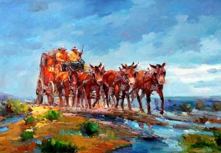 Stagecoach 2 - horses, stagecoach, desert, drivers