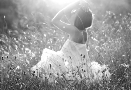 Summer - girl, photography, light, sun, wp, summer, bw, gras