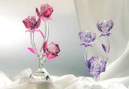 Blooms in glass - blooms, white, mauve, pink, glass