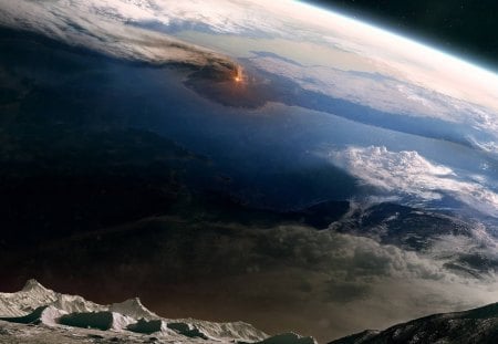 volcano eruption on earth from the moon - moon, earth, eruptiom, volacno