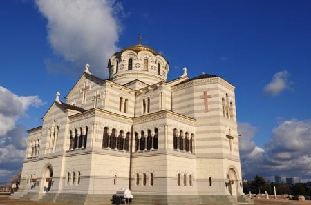 orthodox church in chersonese ukraine - city, dome, church, clouds