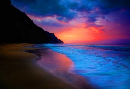 Serenity - sky, beach, peaceful, blue, water, coral sky