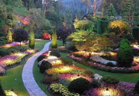 Park Lane - flowers, path, trees, garden, plants