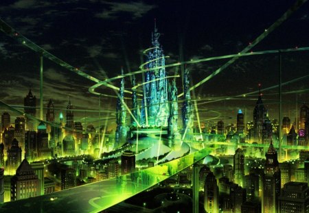 Mardock Scramble Background - anime, green, Mardock, city, Scramble, Background, future