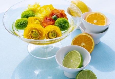 Fruits - food, lime, orange, slice, bowl, tray, healthy, fruits, lemon