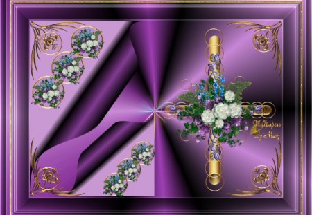 Purple Elegance - Crosses, Purple, Flowers, Cross