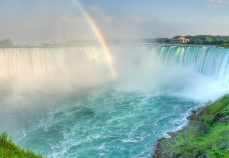 waterfalls - river, waterfalls, water, rainbow