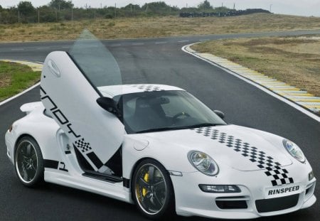 porsche - white, porsche, car, road