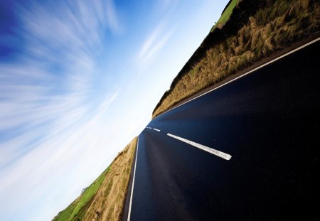 tilted road - fieldsw, sky, path, road