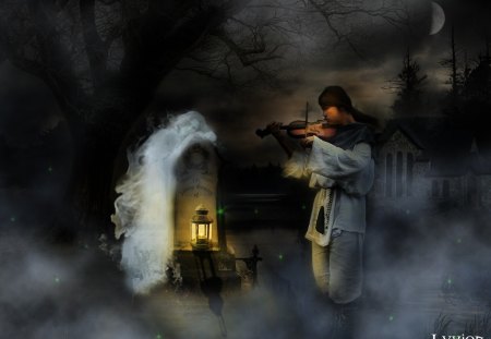 Shepherd and the Maiden Ghost - ghost, night, shepherd, fantasy, maiden