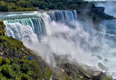 waterfalls - nature, waterfalls, tree, river