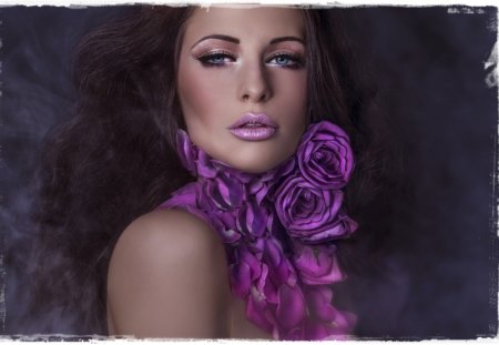 Purple Roses - roses, rose, purple, woman