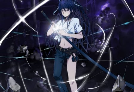 Kaori Kanzaki - abstract, kaori kanzaki, anime, anime girl, female, warrior, hot, girl, sword, long hair, blade, to aru majutsu no index, katana, cute, weapon, sexy