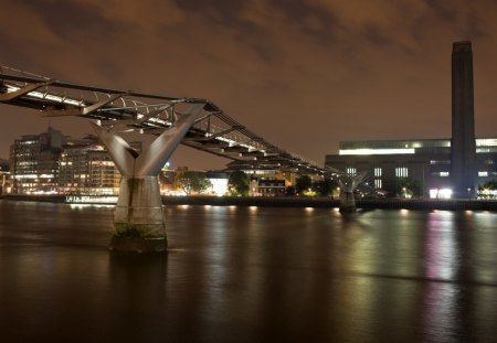 steel pedestrian bridge at night - lights, rover, city, bridge, night