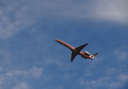 Eagle Soaring for the Clouds - aircraft, sky, jet, commercial aircraft, clouds, plane