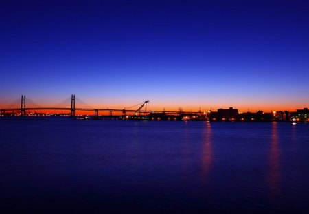 yokohama bay bridge at dusk - dusk, port, bay, bridge