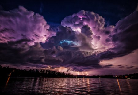 amazing clouds - storm, clouds, lightnings, purple, sky