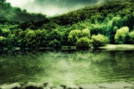 ✰.GREEN LAKE.✰ - pretty, amazing, splendor, landscape, premade, forests, magnificent, splendid, atmosphere, sky, trees, beautiful, backgrounds, colors, lovely, cool, wonderful, colorful, fantasy, resources, nature, stock images, lakes