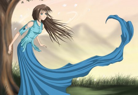 Live Life - anime, tree, girl, blue