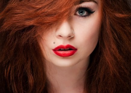 Red haired - woman, redhead, sexy, girl, lips, model, peircing, makeup