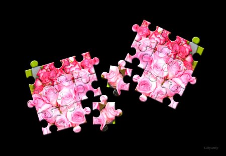 â™¥ Roses Puzzle â™¥ - pink roses, abstract, puzzle, roses, 3d and cg, black