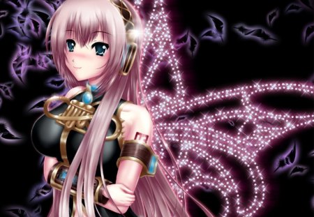 Megurine Luka - anime, vocaloid, female, wing, light, long hair, luka, superstar, sparks, pink hair, idol, anime girl, realistic, hot, singer, girl, cg, glow, fantasy, diva, wings, fairy, megurine luka, cute, 3d, sexy, vocaloids