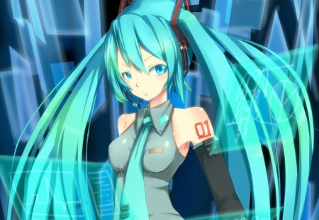 Hatsune Miku - female, hot, superstar, anime girl, singer, idol, anime, miku, cute, hatsune miku, sexy, girl, twintails, long hair, vocaloids, abstract, green eyes, vocaloid, diva, green hair