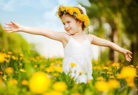 Sunny Childhood Pleasures - pleasures, childhood, little girl, sunny, dandelions, people