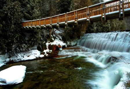 FOREST BRIDGE - river, forest, winter landscape, bridge