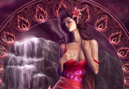 3d fantasy women - waterfalls, ancient, beautiful