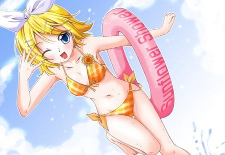 Rin - rin, vocaloid, anime, summer, bikini, ocean