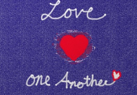 Love One Another - white, heart, blue, red, background, love, peace