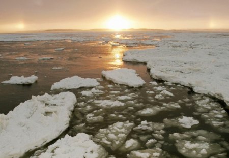 cracking snow  - nature, sunset