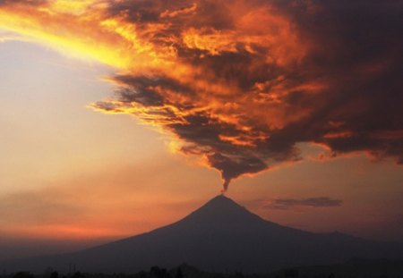 Fire from the deep of Earth - clouds, landscape, sunset, volcano