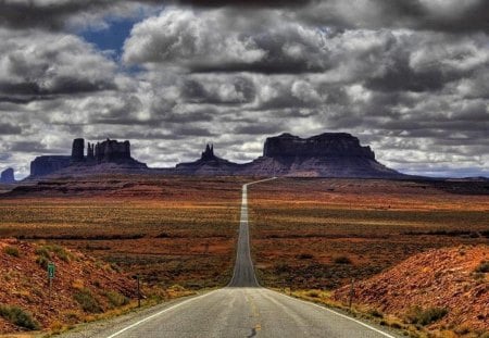 deserts - nature, deserts, road, clouds