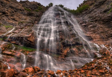 Waterfall in Utah - geology, landscape, trees, waterfall