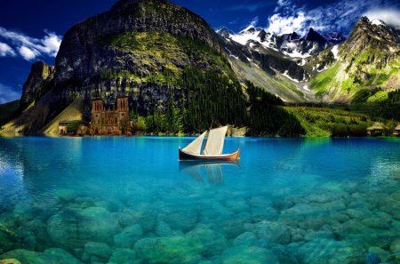 Sailboat in Paradise - paradise, water, mountain, ship