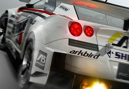 back view racing car - fire, back, car, view