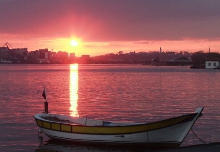 sunset on the bosphorus straits in istanbul - city, straits, sunset, boat