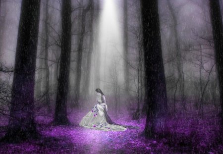 Dark Lament - fantasy, lady, purple, forest, dark