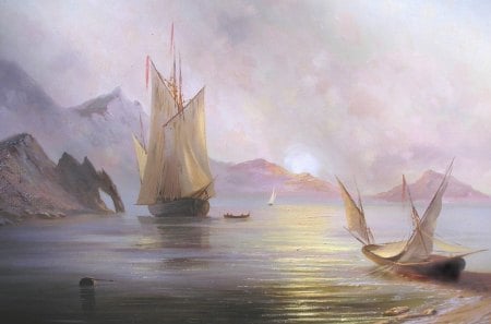 Painting - sail, clouds, scape, painting, ship, landscape, sea