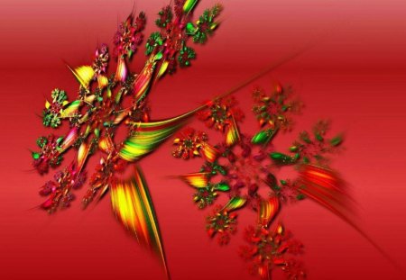 Colorful Pinwheels on Red - pinwheels, abstract, colorful, red, art