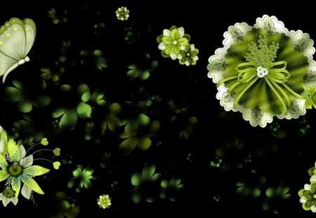 Green for Green - abstract, papillon, Irish, Saint Patricks Day, Ireland, butterflies, March, spring, flowers, green