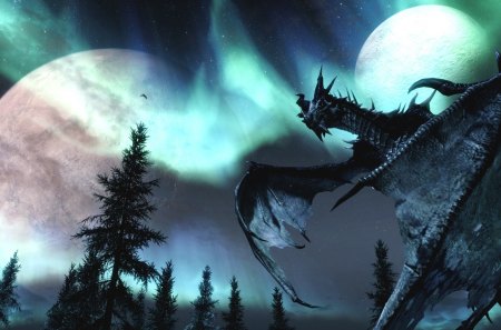 Dragon in the nature <3 - moon, image, wallpaper, nature, winged, beautiful, dragon, deagons, desktop